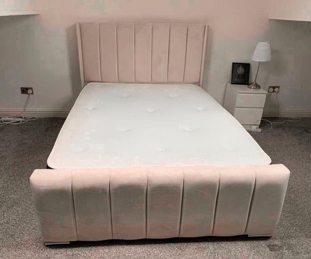 Luxe L-vormige bank – fluwelen stof, modern design, Huis en Inrichting, Slaapkamer | Bedden, Verzenden, Beige, Nieuw, 120 cm
