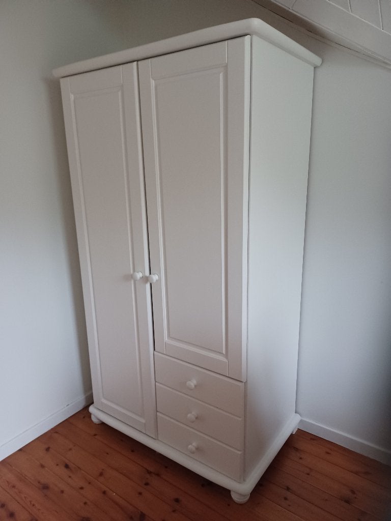 Witte houten kledingkast met lades & roede, Ophalen, Met lade(s)