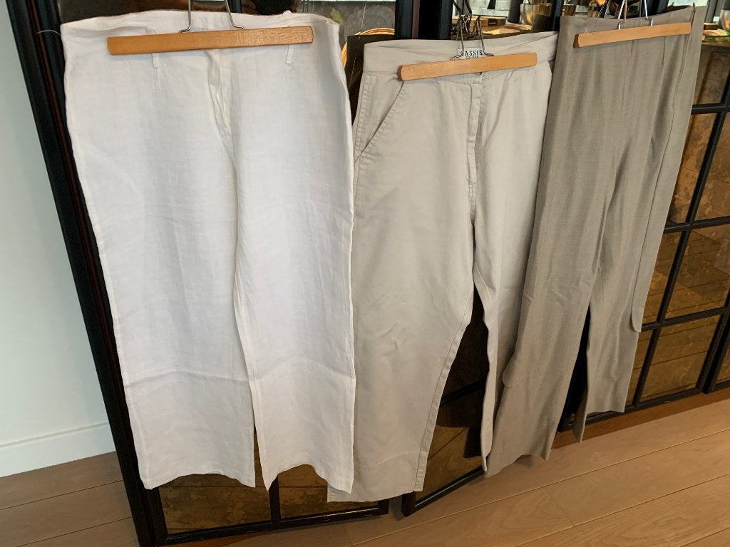Broek (3) - maat L 40-42 (Julie Mode, Cassis,...), Cassis, Beige, Maat 42/44 (L), Ophalen of Verzenden