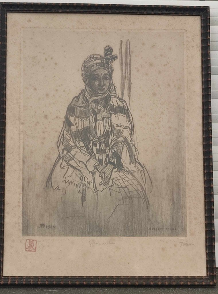 Gravure gitane arabe signe Jehan frison, Antiek en Kunst, Kunst | Etsen en Gravures, Ophalen of Verzenden, Gravure