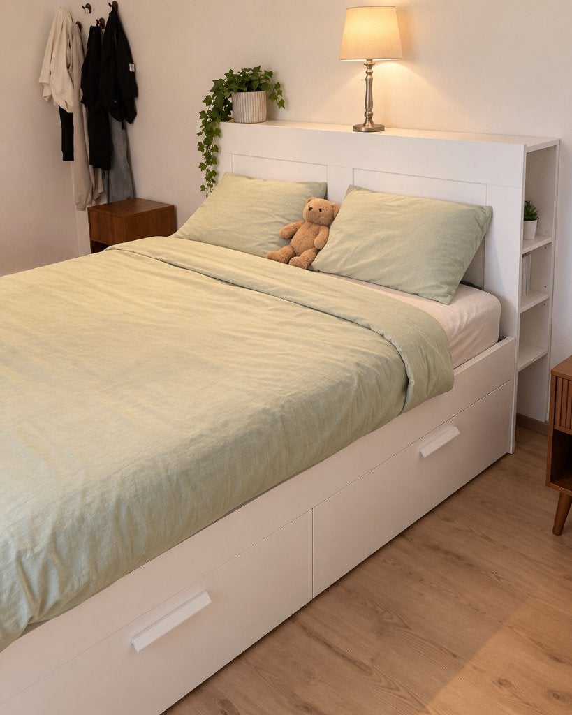 Bed 160x200 + 4 lades + lattenbodem | hoofdeinde gratis, Huis en Inrichting, Ophalen, Gebruikt, Wit, Tweepersoons