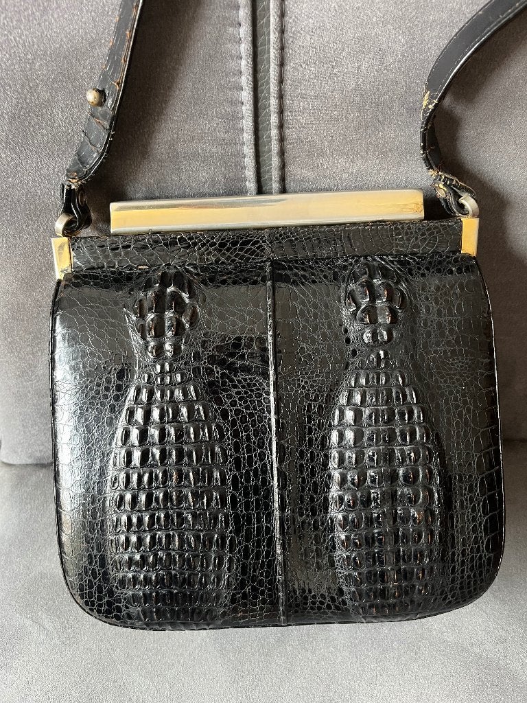 Vintage kroko handtas, Ophalen, Gebruikt, Zwart, Handtas