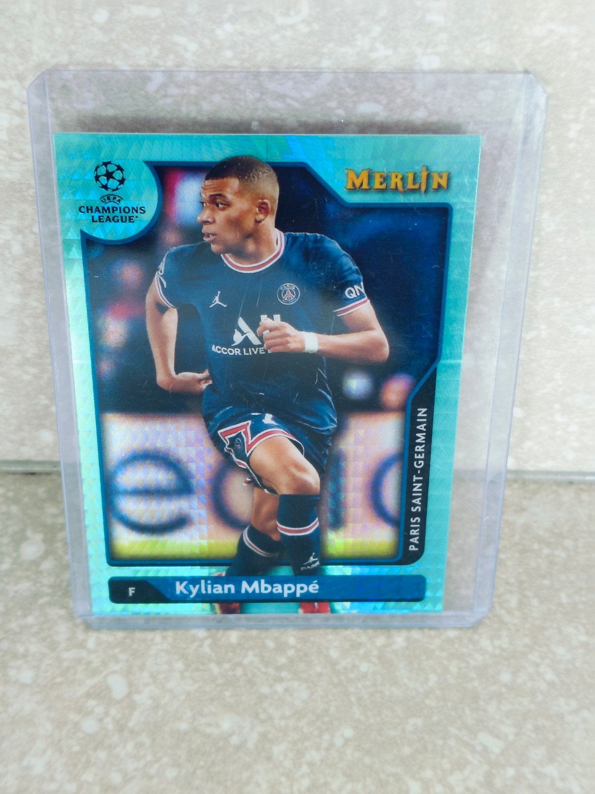 Topps Merlin Kylian mbappe PSG Aqua parallel, Ophalen of Verzenden