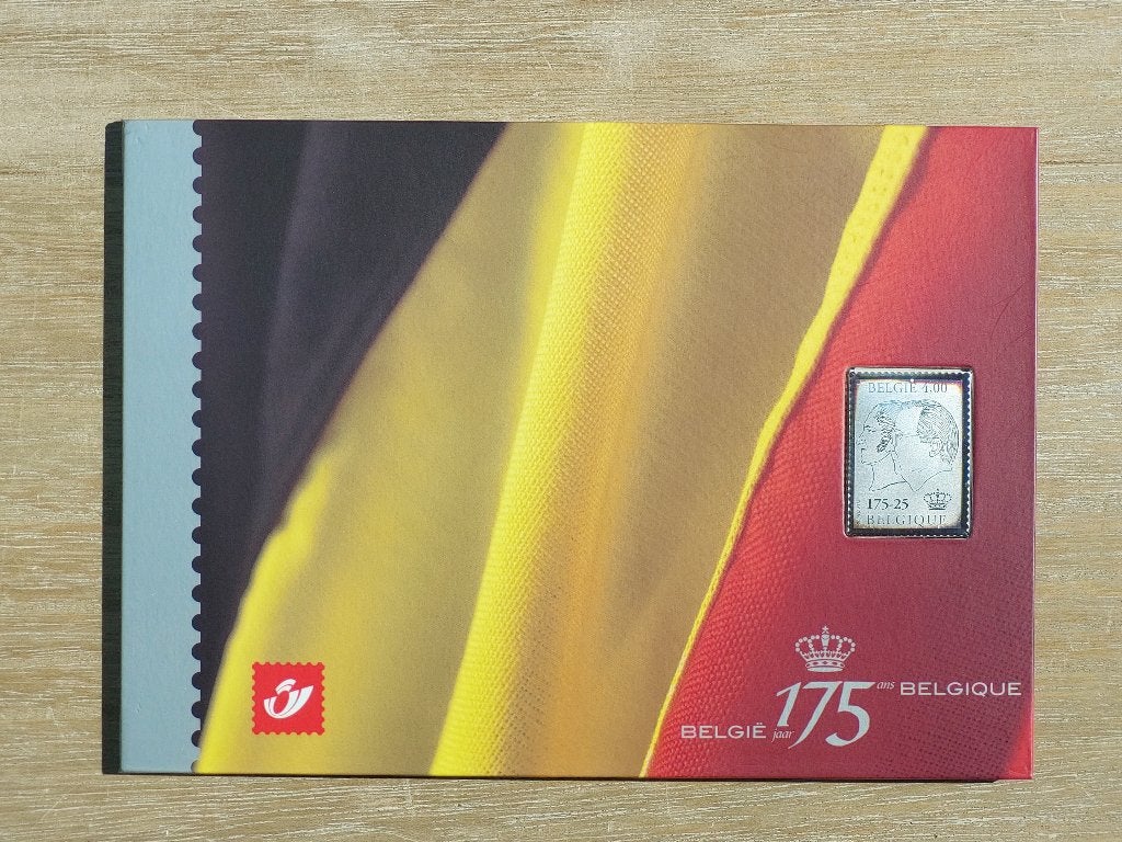 Verzilverde postzegel 175 jaar België in speciaal mapje, Ophalen, Postfris