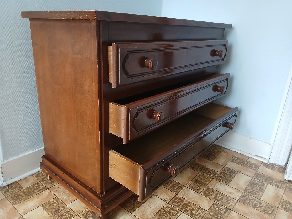 Commode 3 tiroirs en bois merisier, Maison & Meubles, 3 ou 4 tiroirs, Moins de 100 cm, 100 à 150 cm, Enlèvement