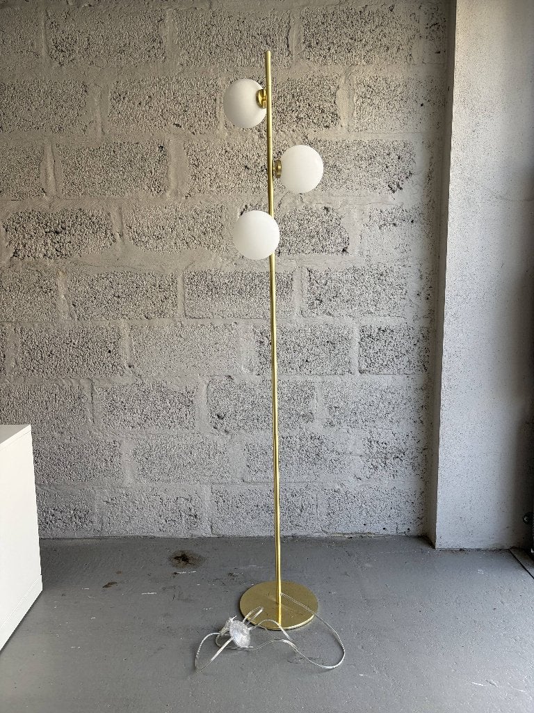 Vintage Vloerlamp goud, Huis en Inrichting, Ophalen, Gebruikt, Vintage, Mid-century, Glas