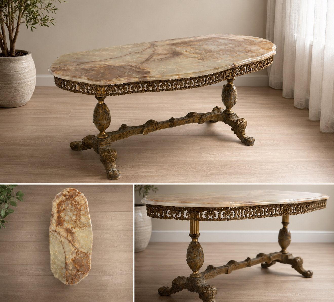 Vintage onyx/marmeren salontafel onderstel – zware kwaliteit, Ophalen