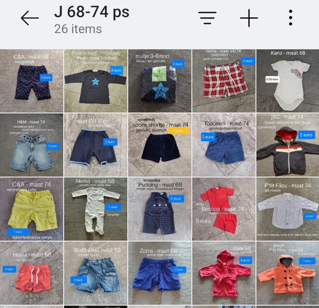 pakket 20 stuks jongen maat 68(en 74), Enfants & Bébés, Vêtements de bébé | Taille 68, Enlèvement, Utilisé, Garçon ou Fille, Autres types