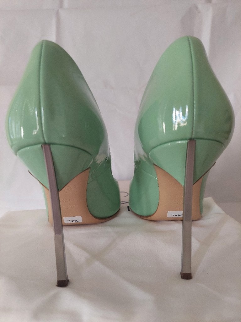 799C* Casadei Blade - sexy shoes verts cuir verni (38), Chaussures à haut talons, Comme neuf, Vert, Casadei