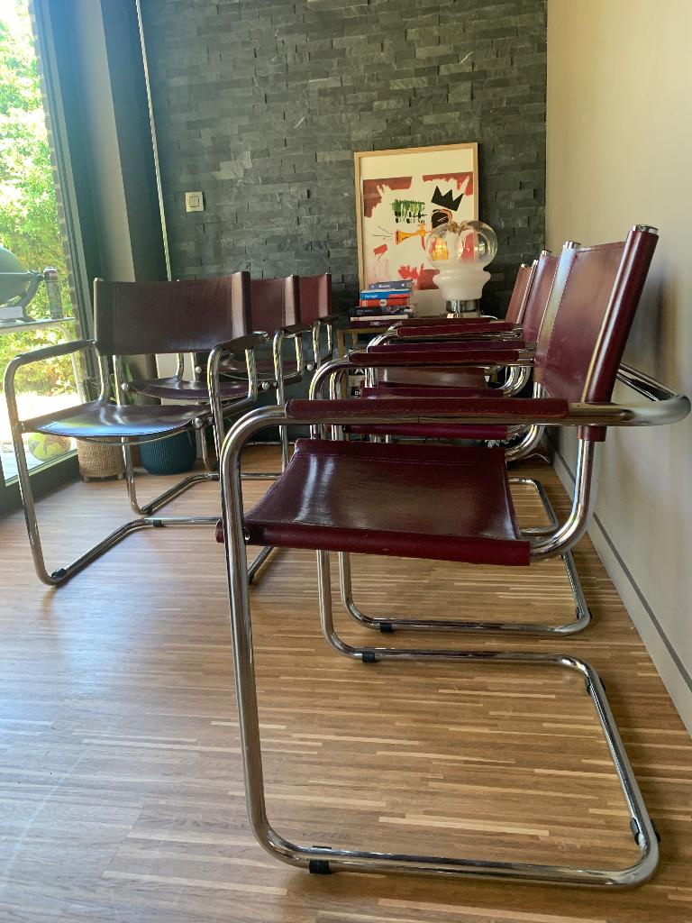 Set van 6 Vintage Bauhaus Slede stoelen bordeauxrood, Enlèvement