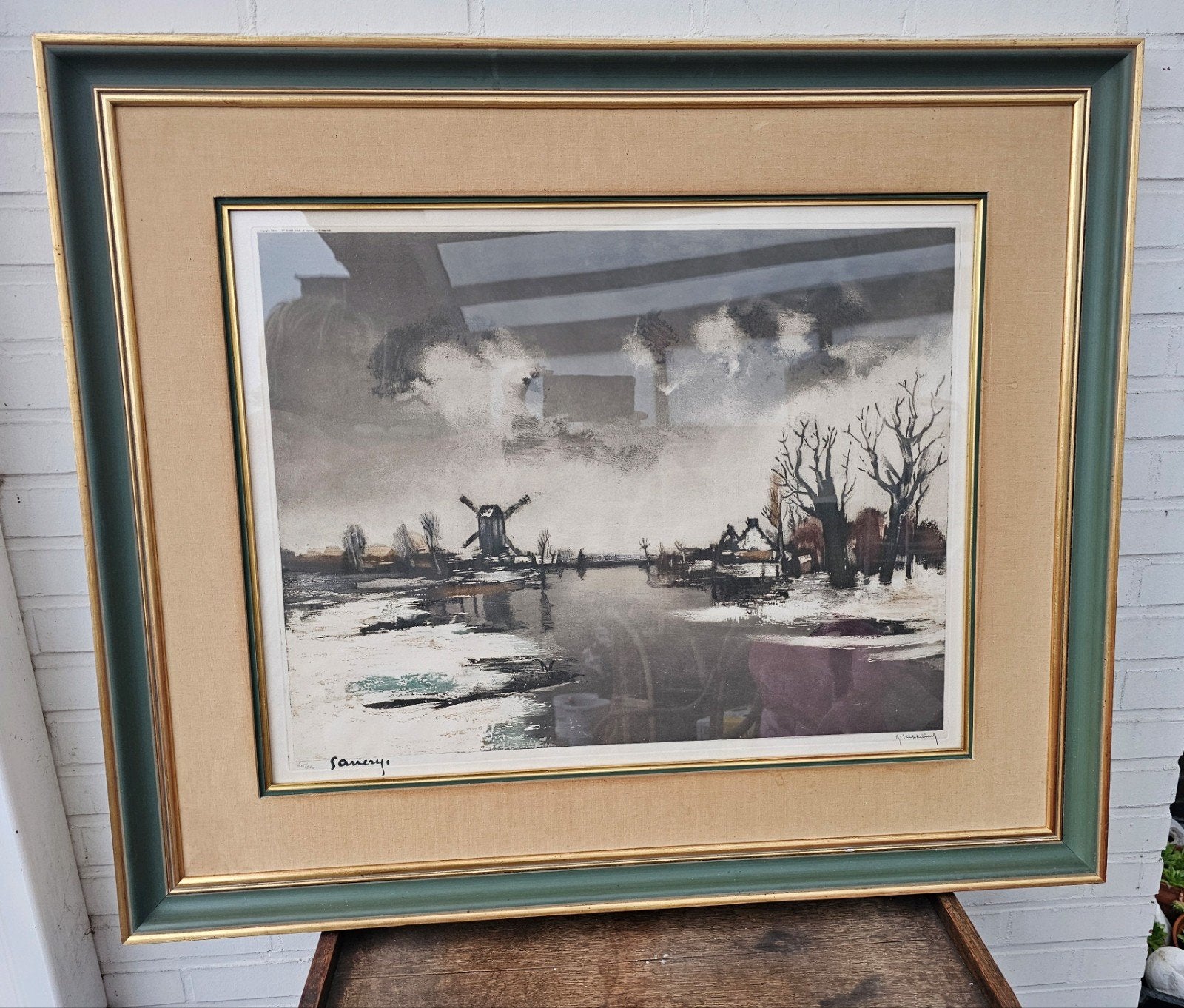 Litho winterlandschap Roger Hebbelinck, Antiek en Kunst, Ophalen, Ets, Genummerd