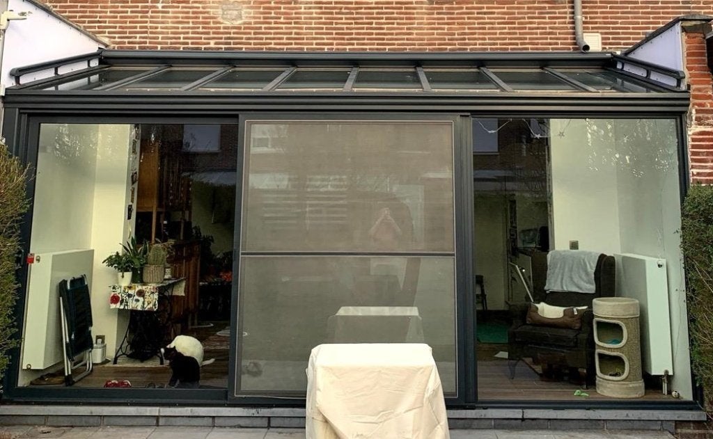Aluminium veranda met zonnewering, Enlèvement, Utilisé, Véranda