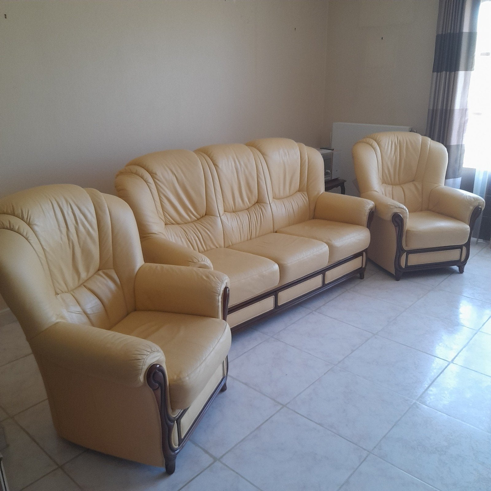 Salon en cuir, beige clair., 50 – 75, Cuir, 50 à 100 cm, Enlèvement
