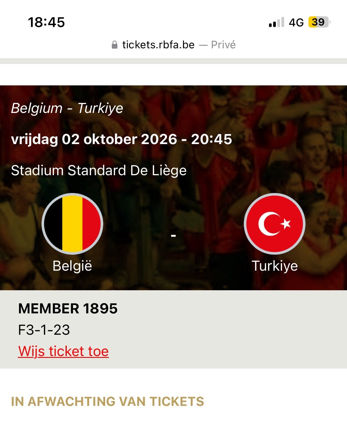 Tickets België- Turkije enkel voor leden