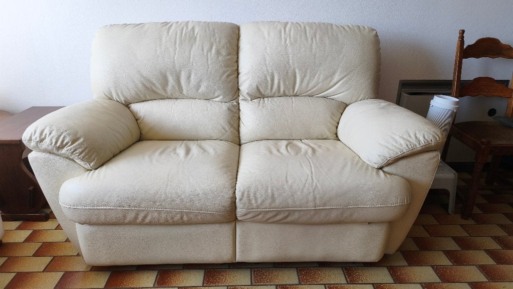 Canapé 2 places relax cuir blanc écru, 75 à 100 cm, Comme neuf, Enlèvement, Classique