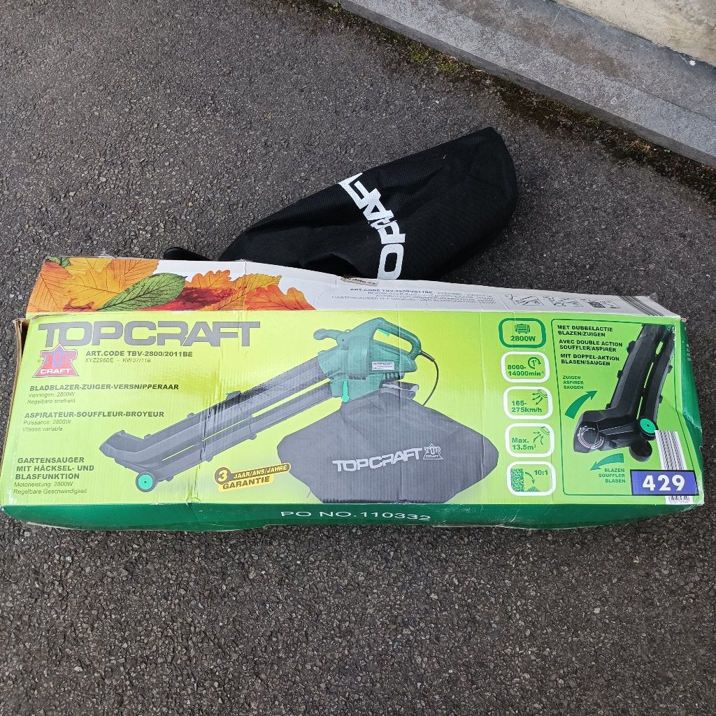 Aspirateur souffleur-broyeur Topcraft  2800 W. - neuf, Neuf, Électrique, Porté à la main, Enlèvement