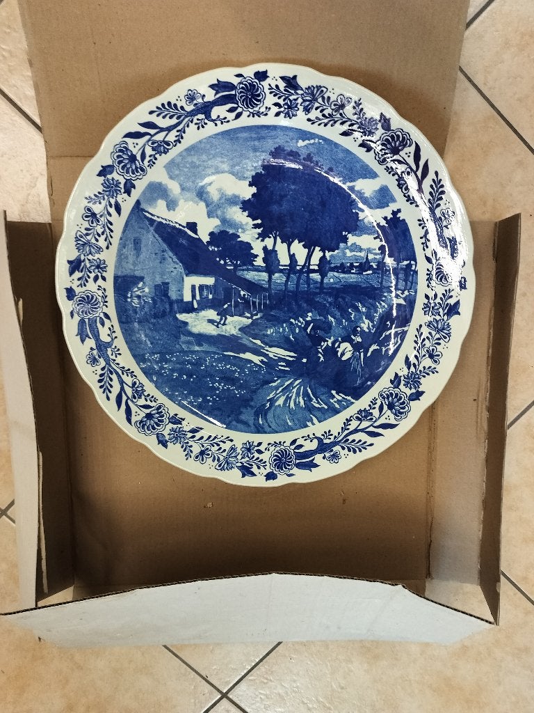 Vintage Delfts Blauw Wandbord Boch Porselein (39 cm), Antiquités & Art, Enlèvement ou Envoi