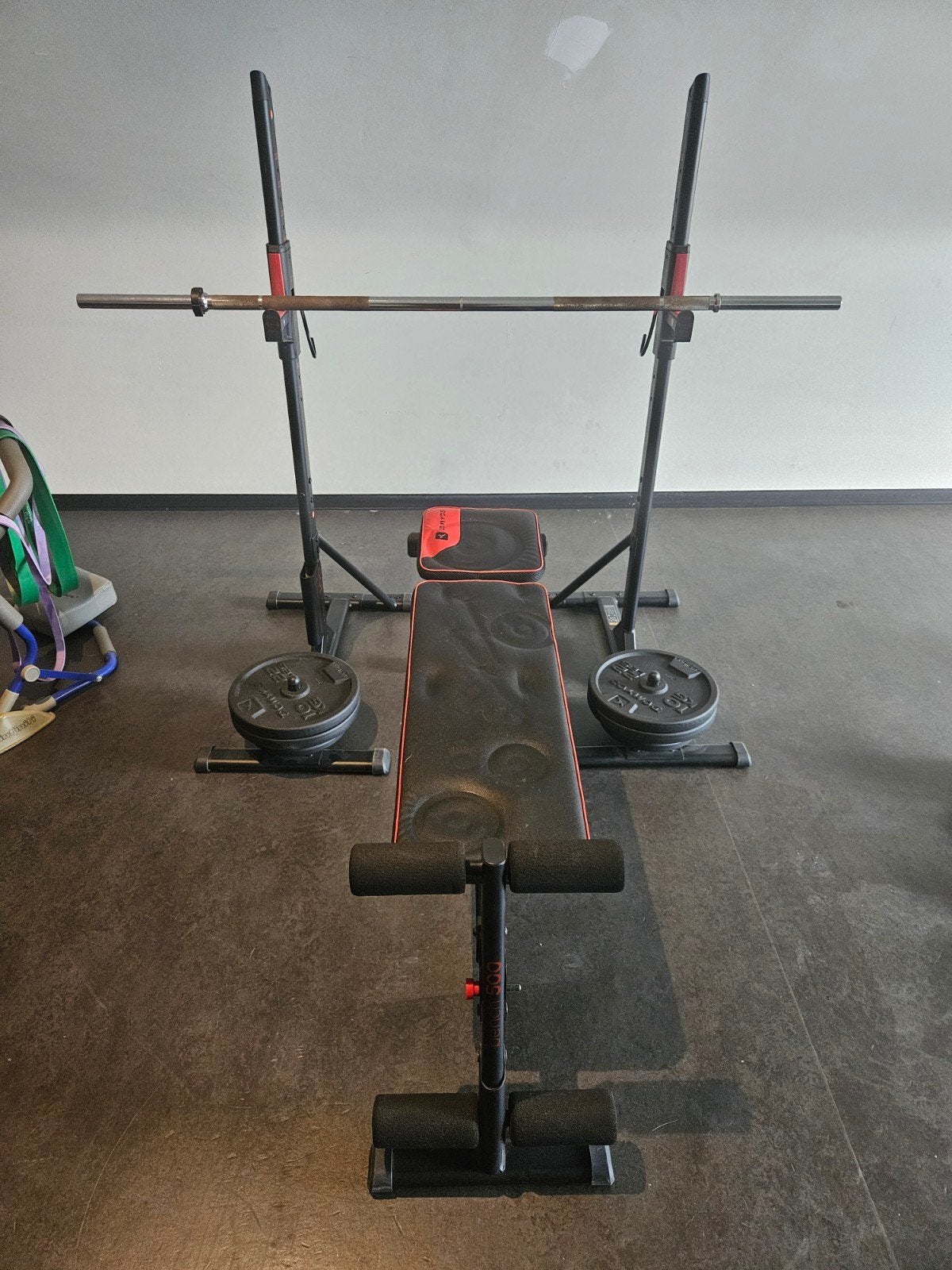 bench press set domyos, Sport en Fitness, Ophalen, Gebruikt, Armen, Fitnessbank