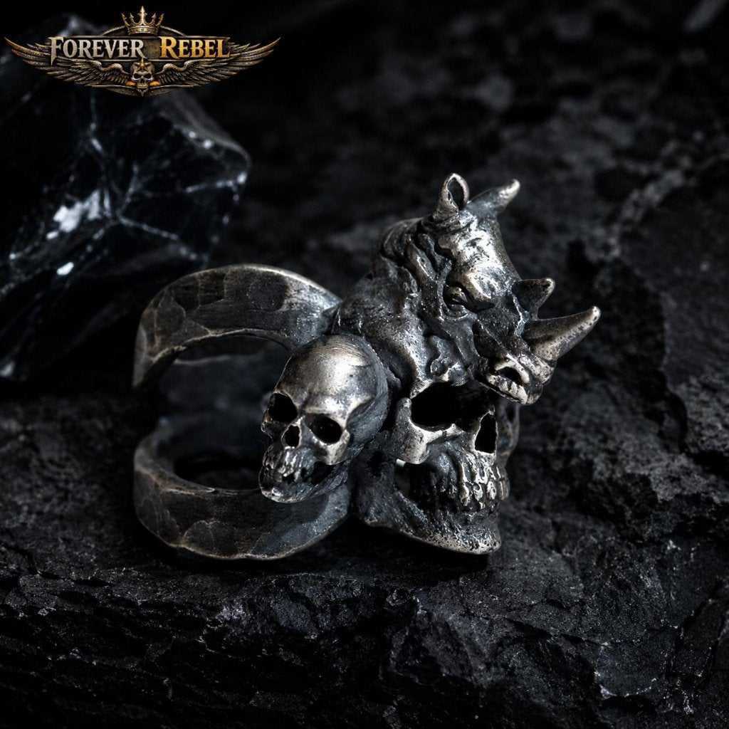Brutal Remains Skull Ring - 925 Zilver - Alle maten, Bijoux, Sacs & Beauté, Neuf, Femme ou Homme, Argent, Argent
