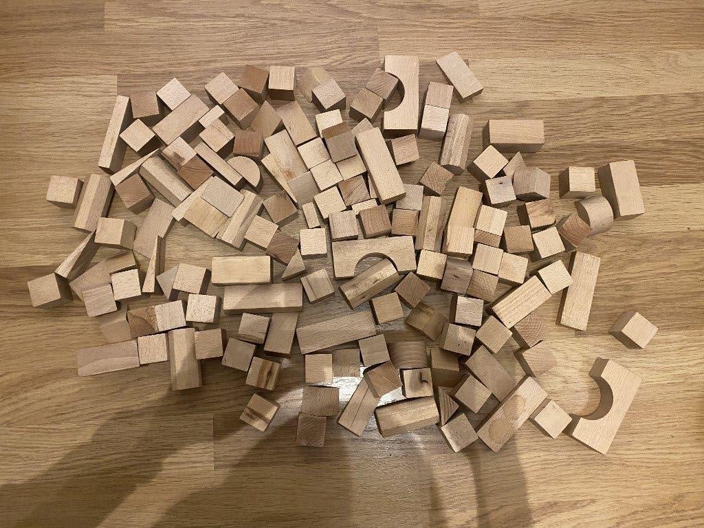 Houten bouwblokken met karretje, Ophalen, Gebruikt, Overige merken