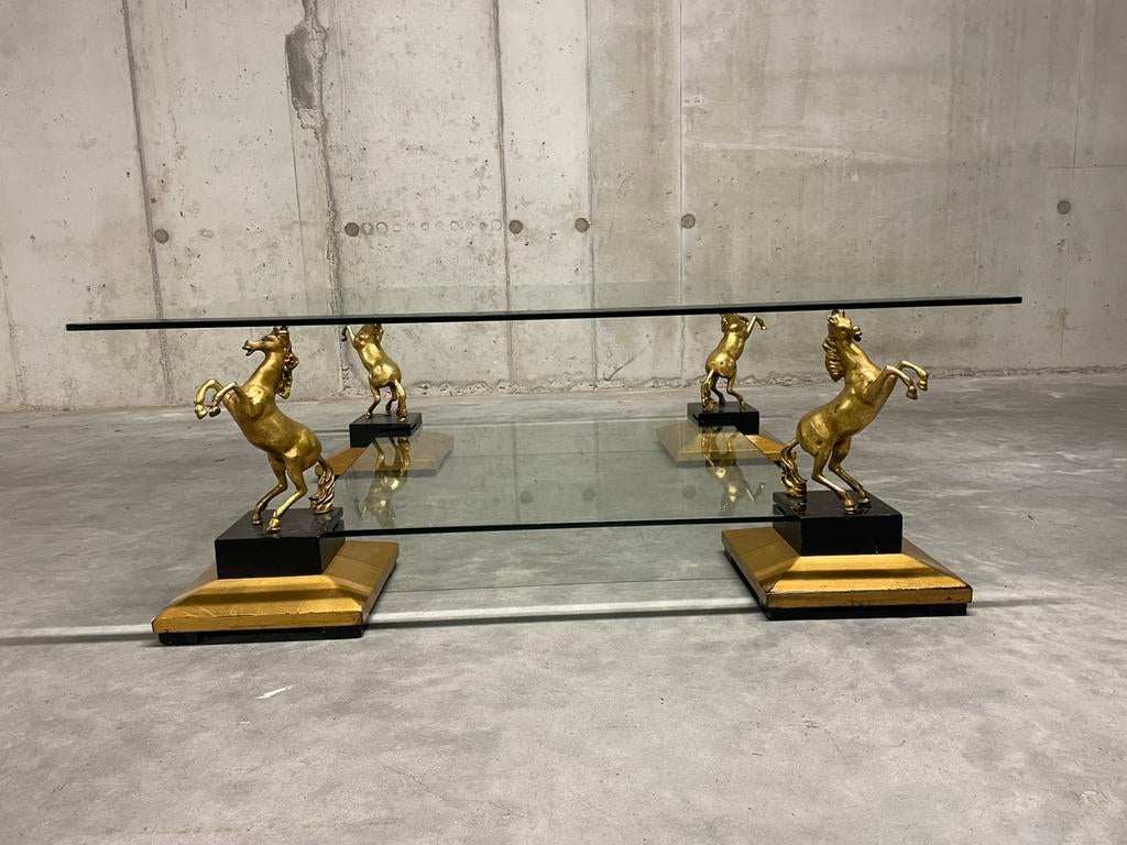 Vintage tafel met bronzen paarden, Ophalen of Verzenden, Gebruikt