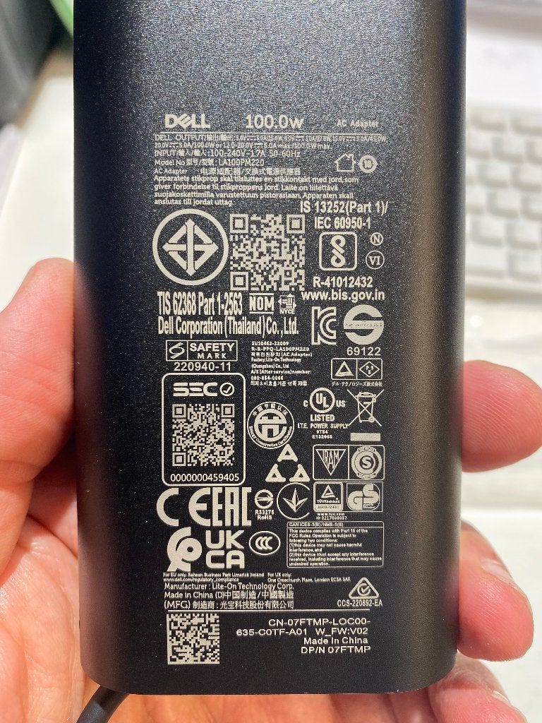 Dell Laptopadaptor 100watt TIS62368 Part 1-2563, Informatique & Logiciels, Chargeurs d'ordinateur portable, Enlèvement, Neuf, Dell