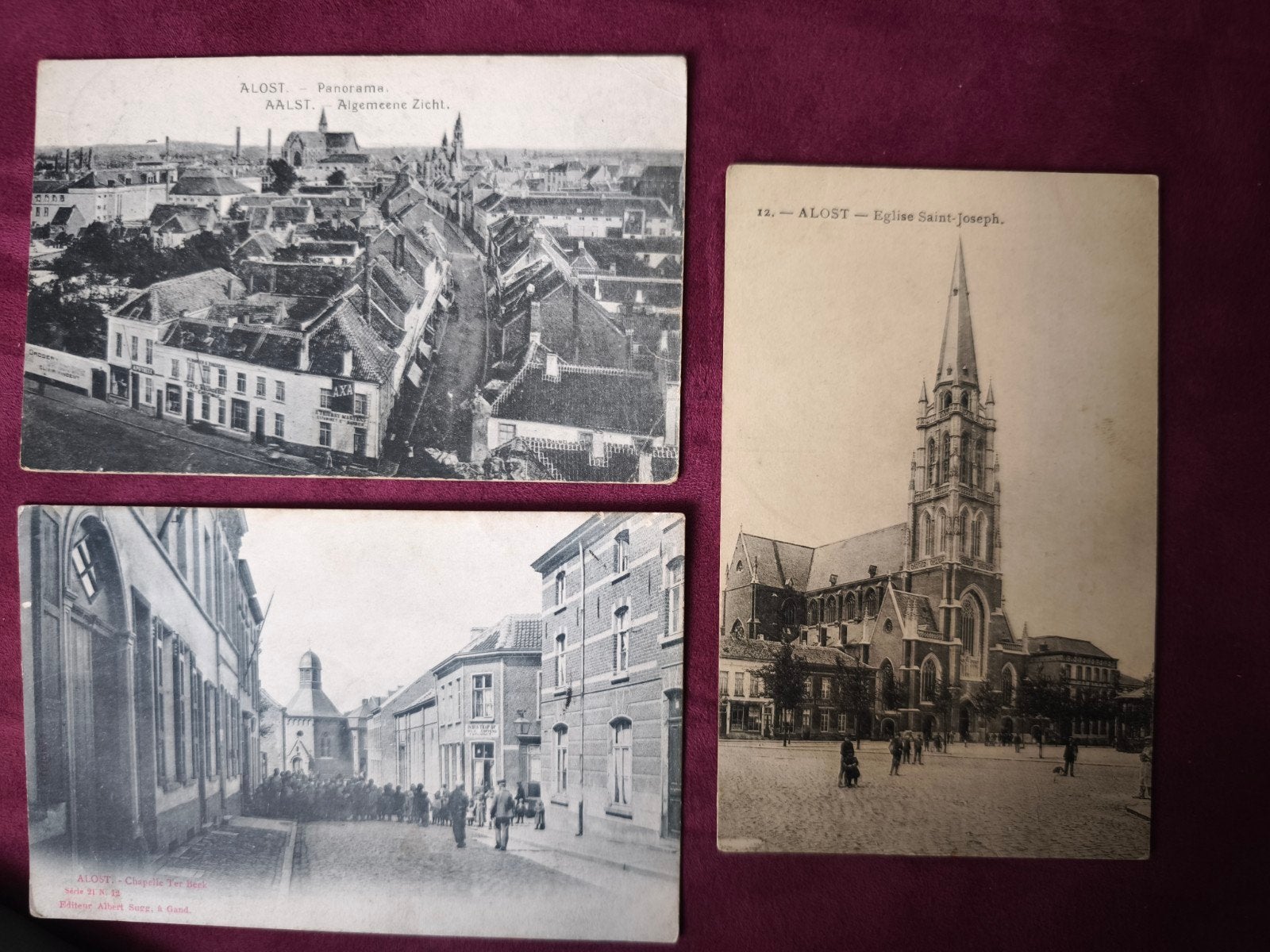 3 Oude prentkaarten Aalst, verstuurd., Verzamelen, Ophalen of Verzenden, Voor 1940, Gebruikt, Prent