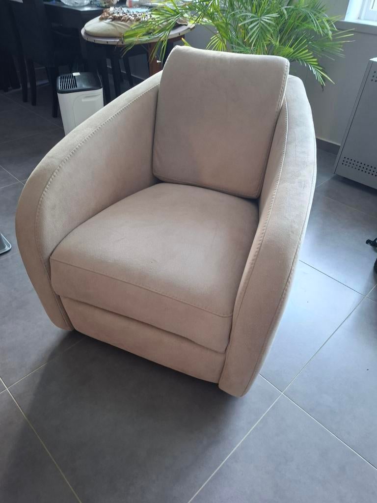 Draai clubzetel in beige stof., Ophalen, Gebruikt, 75 tot 100 cm, Stof