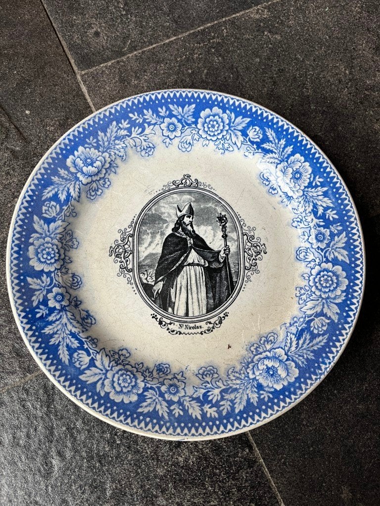 Vintage Delfts blauw bord St. Nicolas Boch keramiek, Antiek en Kunst, Ophalen of Verzenden