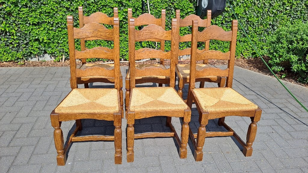 6 eiken stoelen, Huis en Inrichting, Ophalen, Bruin, Hout, Landelijk