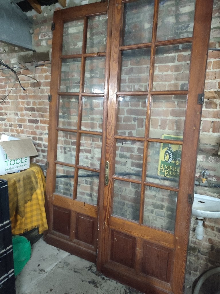 Dubbele antieke binnendeur pitch pin herenhuis, Doe-het-zelf en Bouw, Deuren en Vliegenramen, Ophalen, Gebruikt, Binnendeur, Vouwdeur