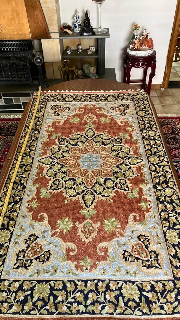 Authentiek Kashmiri Tapijt88x154 cmHandgebord Wol op Katoen, Ophalen of Verzenden