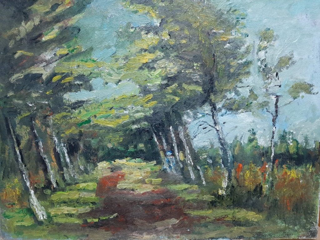 Schilderij M.VAN DEN BEMPT   50x40  "Ertbrugge", Doek, Impressionistisch, Ophalen of Verzenden, Landschap