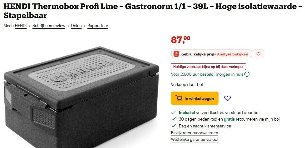 Thermobox HENDI Profi Line 39 L, Ophalen, Overige typen, Hendi, Zo goed als nieuw