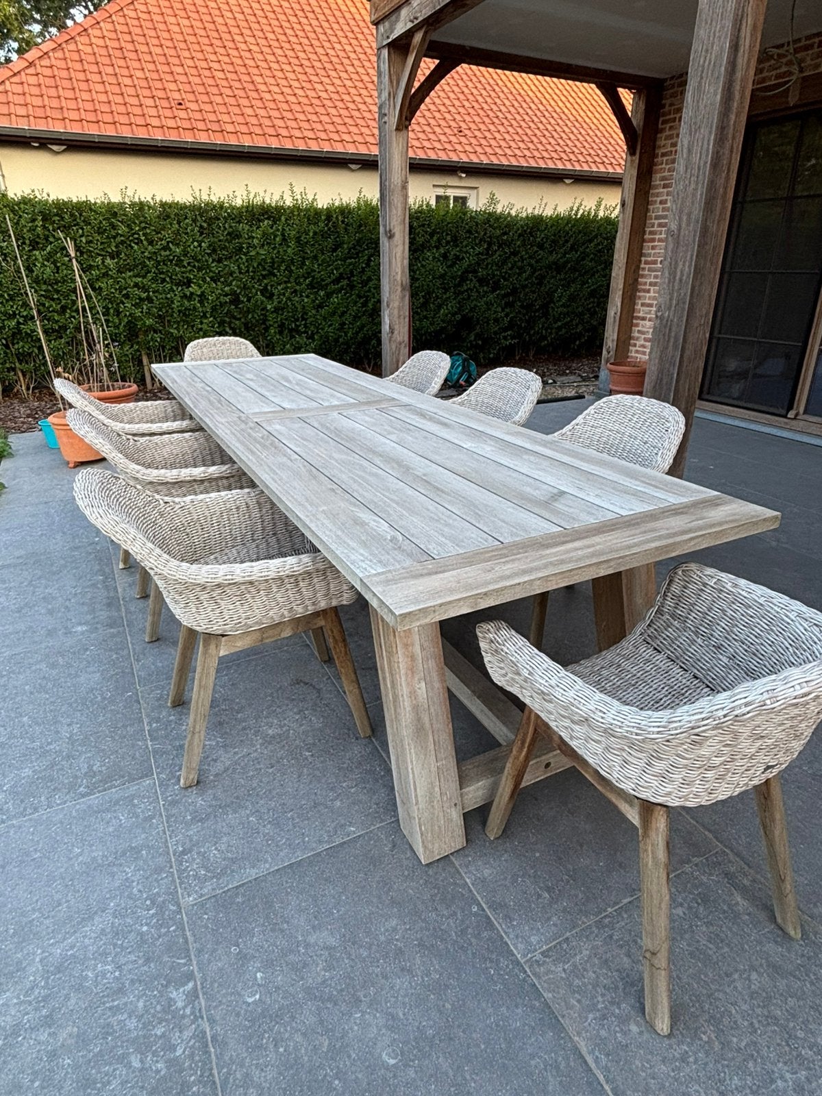 Tuin tafel van Teak hout met 8 bijpassende stoelen, Ophalen, Teakhout, Tuinset, 8 zitplaatsen
