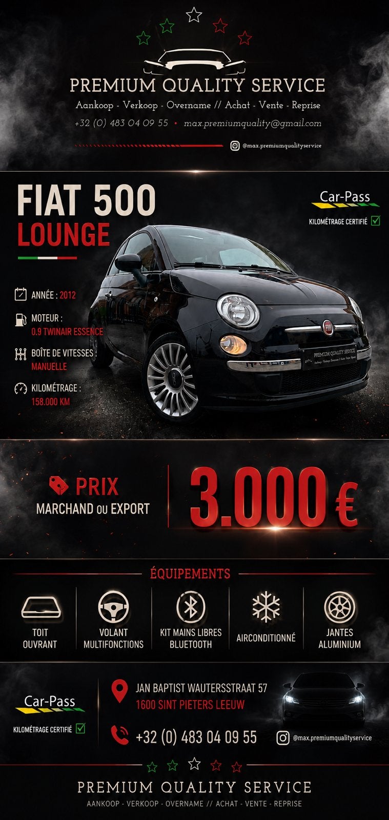 Fiat 500 Lounge met opendak, Auto's, Fiat, Voorwielaandrijving, Stof, 4 cilinders, 875 cc