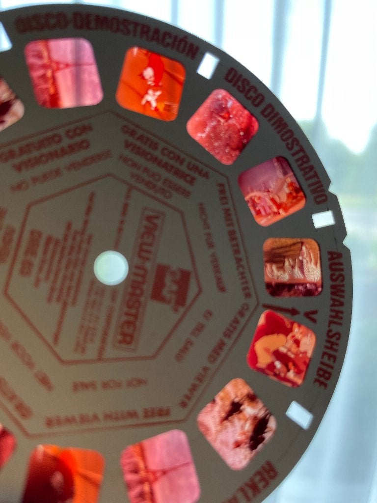 oranje View master + schijven waaier met demo schijf, Antiek en Kunst, Antiek | Speelgoed, Verzenden