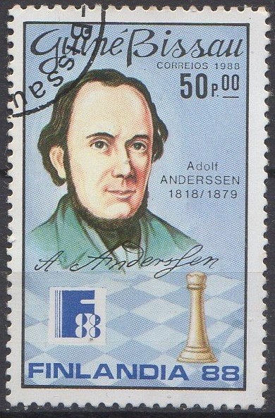 Guinee-Bissau - Duitse schaker Adolf Anderssen - 1988, Timbres & Monnaies, Timbres | Afrique, Enlèvement ou Envoi, Guinée, Affranchi