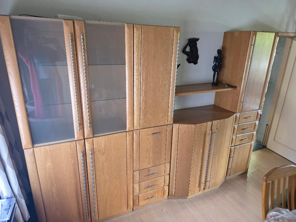 Eetkamer te koop in erg goede staat, Ophalen, Gebruikt, In eik en vrij modern, 4 tot 6 stoelen