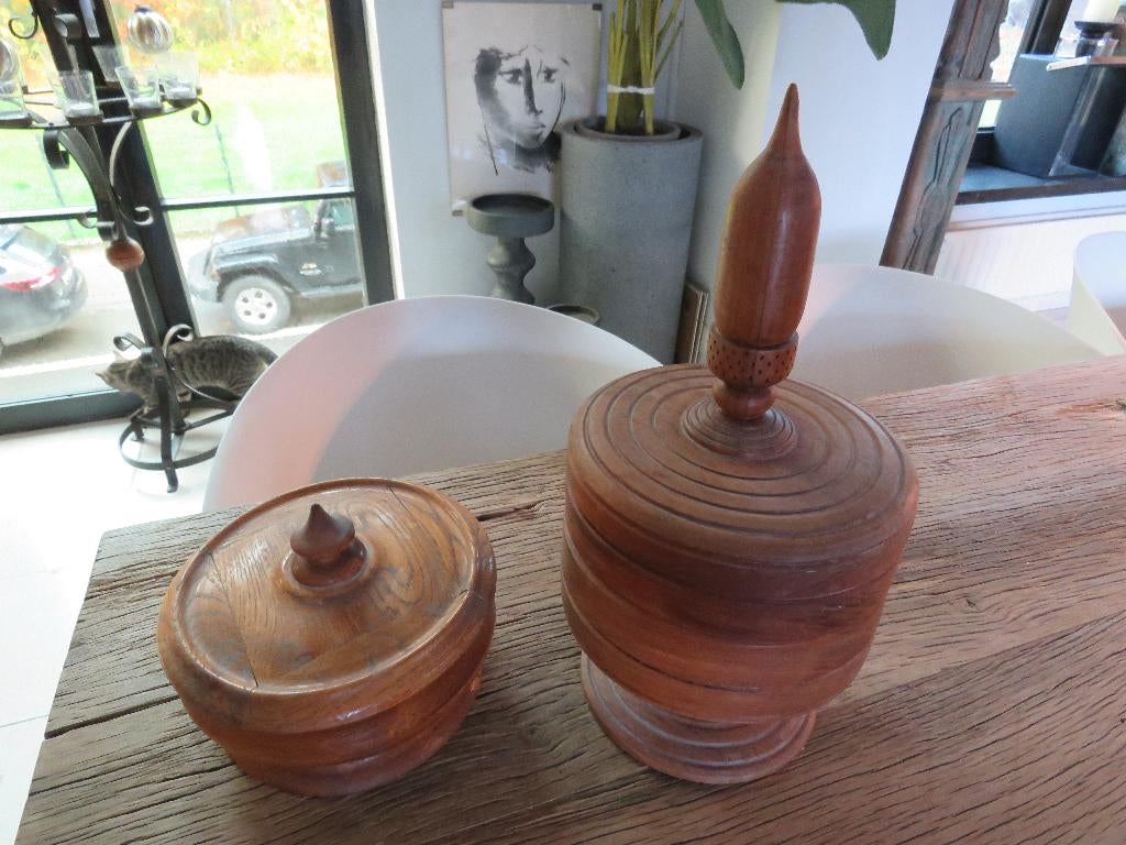 Koppel houten tabakspotten bonbondozen, Ophalen of Verzenden