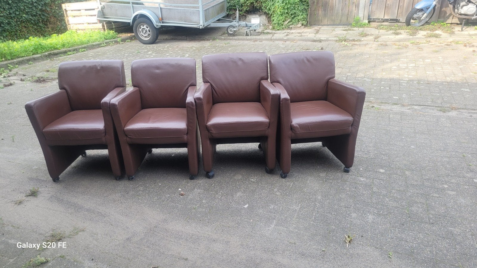 Set 4 stoelen Mobitec, Maison & Meubles, Enlèvement ou Envoi, Brun, Cuir, Quatre