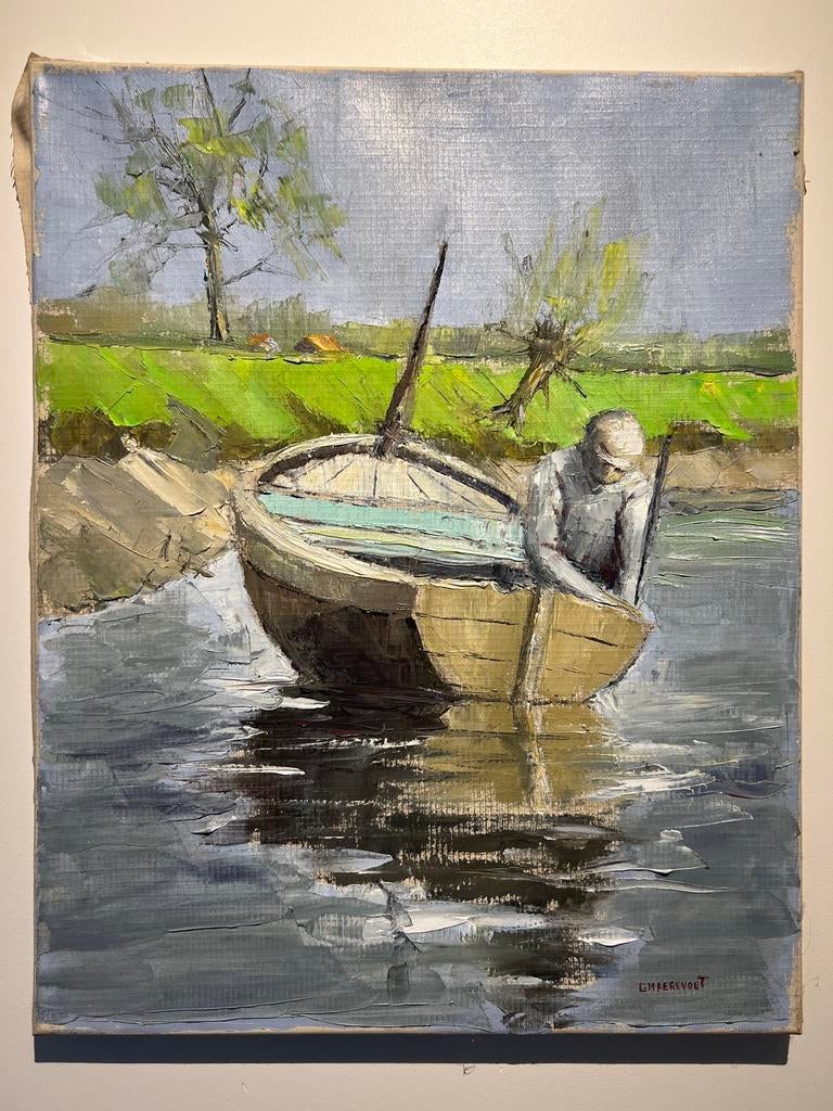 G. Maerevoet - Acryl op doek 40x50cm - Bornem/Mariekerke, Antiek en Kunst, Ophalen