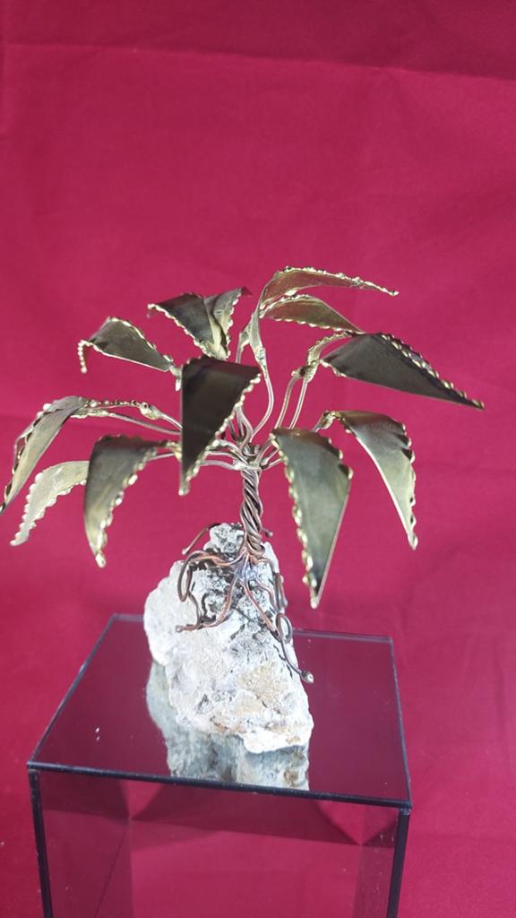 Vintage Hollywood Regency Palmboom Sculptuur – Daniel D'Haes, Antiek en Kunst, Ophalen of Verzenden, Modern, Beeld, Geel