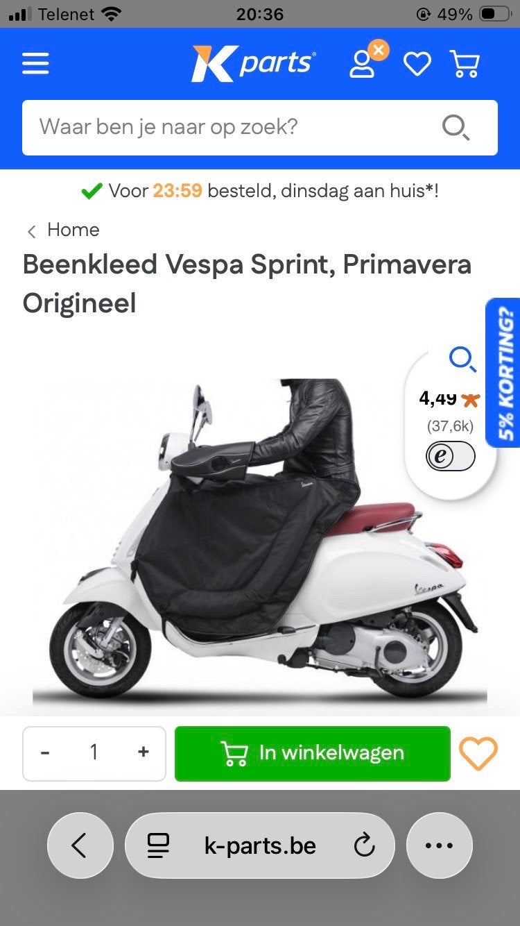 Vespa beenkleed, Ophalen, Zo goed als nieuw, Vespa