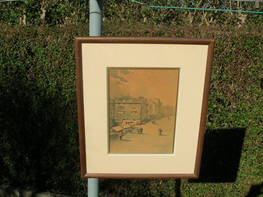 SIGNÉ JOSEPH VREULS DE LIÈGE VUE DE LIÈGE DE 1900, Enlèvement ou Envoi, Signé, Aquarelle