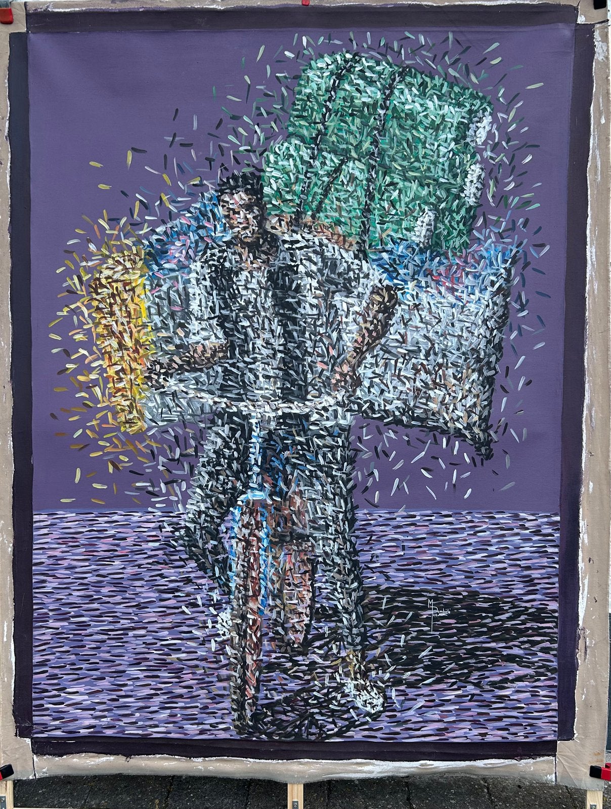 Les marchants ambulants van de serie: “Yala Yala”, Antiek en Kunst, Kunst | Schilderijen | Abstract, Ophalen of Verzenden