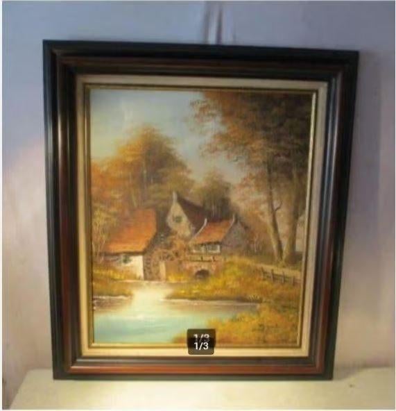 Mooi Geschilderd Werk 'Watermolen bij het Bos' - gesigneerd, Ophalen of Verzenden