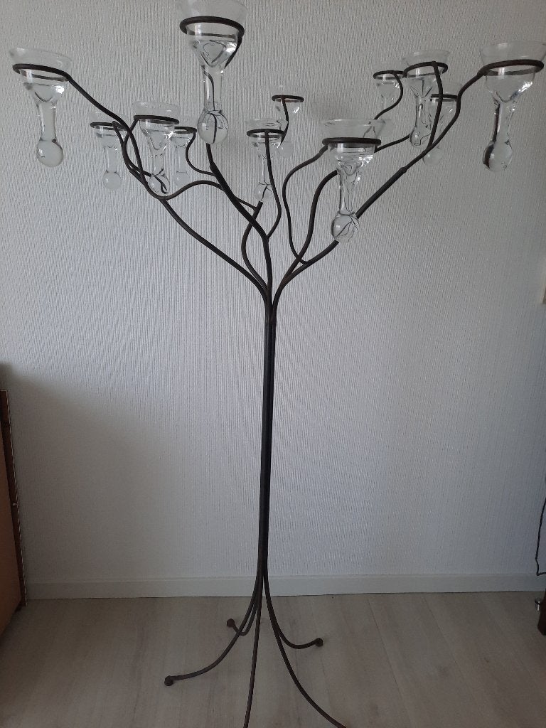 Ijzeren decoratiestaander met 12 afdruipglaasjes, Ophalen, Zo goed als nieuw, Groen