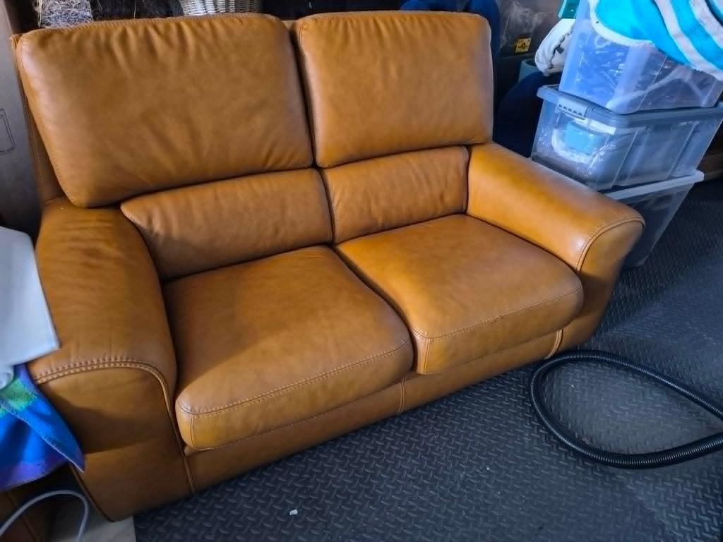 mooie bruine lederen salon 2 zit en 2 x 1 zit, Huis en Inrichting, Ophalen, Gebruikt, Tweepersoons, Leer