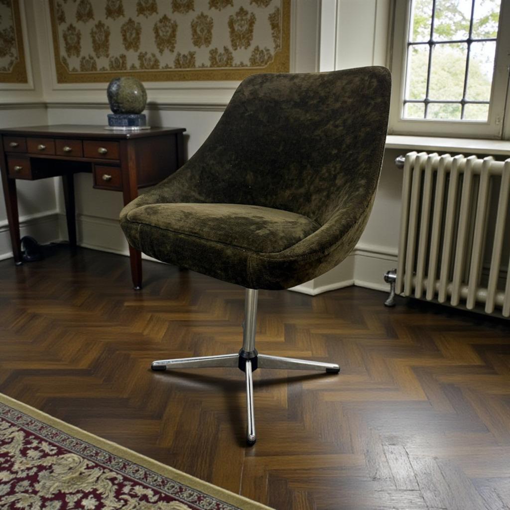 Vintage bruine stoel / fauteuil op chromen stervoet, Verzenden